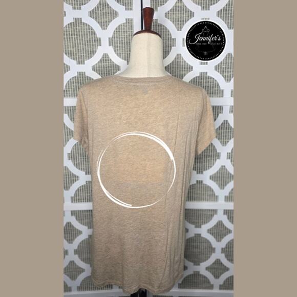 3/$30 Chaus Sport Tan with Gold Embellished Scoop Neck Short Sleeve Top Large - Picture 7 of 10